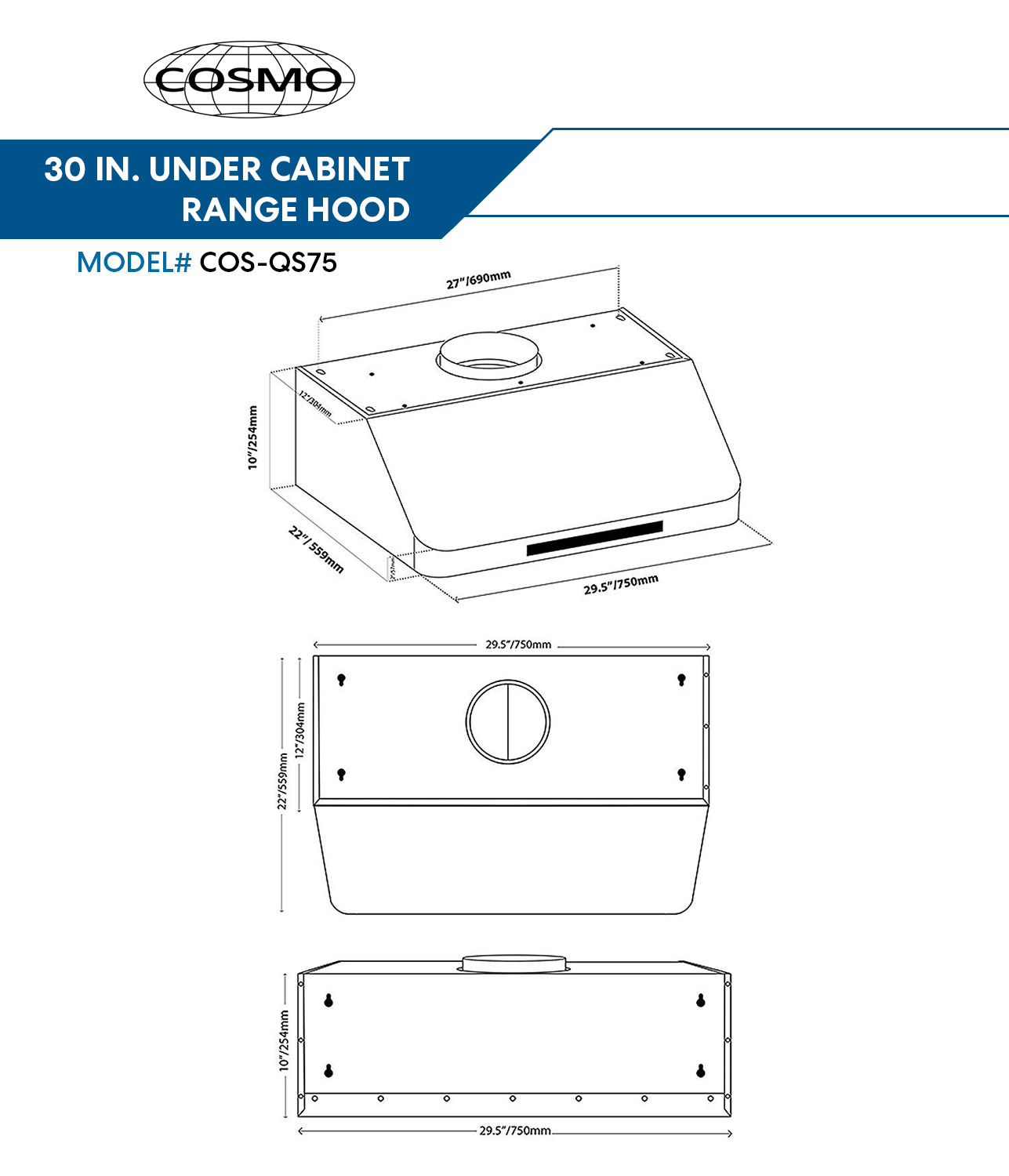 30 in. Under Range Hood (Cosmo Appliances COSQS75)